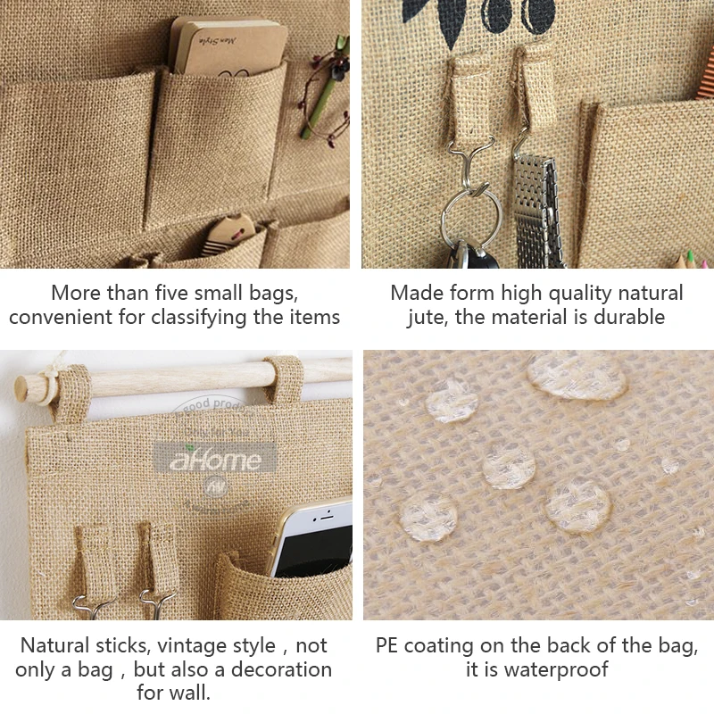 الكتان حقيبة التخزين الطبيعي الجوت للماء جدار شنقا القطن الكتان تخزين ملابس مقسم حقيبة شعرية التخزين المنظم حقيبة