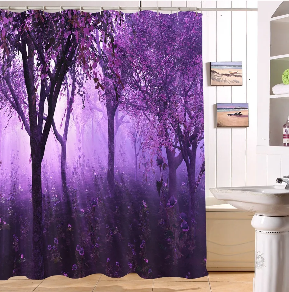 72X72/" Romantic Lavender Purple Shower Curtain Set Waterproof Fabric Polyester