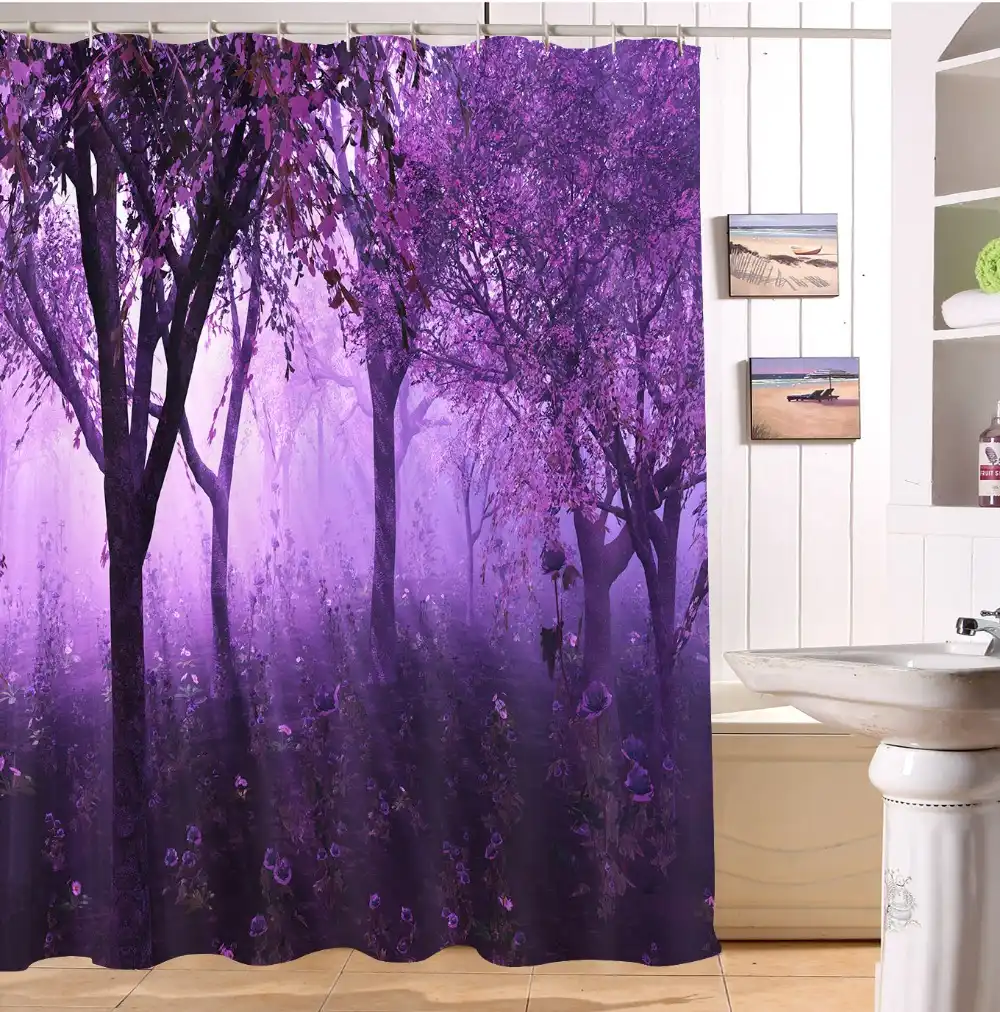Lb 72 Black Tree Purple Lavender Waterproof Shower Curtains