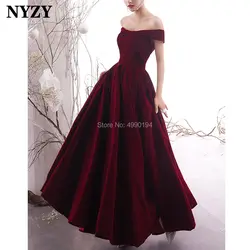 NYZY E152 с открытыми плечами бордовый Элегантные платья знаменитостей Бархат длинное вечернее платье халат Soiree Дубай 2019
