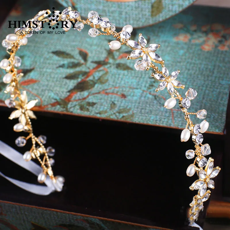 

HIMSTORY Handmade Floral Hairband,Elegance Artificial Pearl Bridal Wedding Party Hair Decoration Headpiece Hairwear