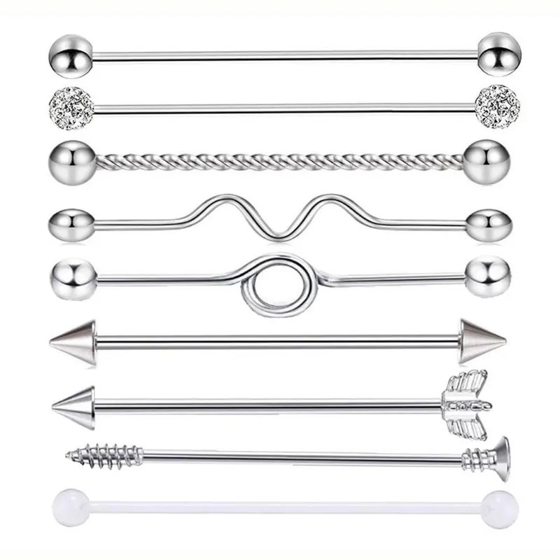 

1 Piece 14G 1.6mm 38mm Long Straight Industrial Barbell Stainless Steel Arrow Rings Tragus Ear Piercing Body Jewelry