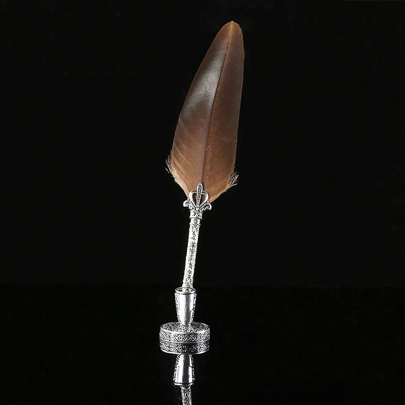 Beautiful Feather Pens Vintage Quill Oblique Dip Fountain Pen with Metal Base for Wedding Gift Fancy Font Calligraphy Writing|fountain pen|feather