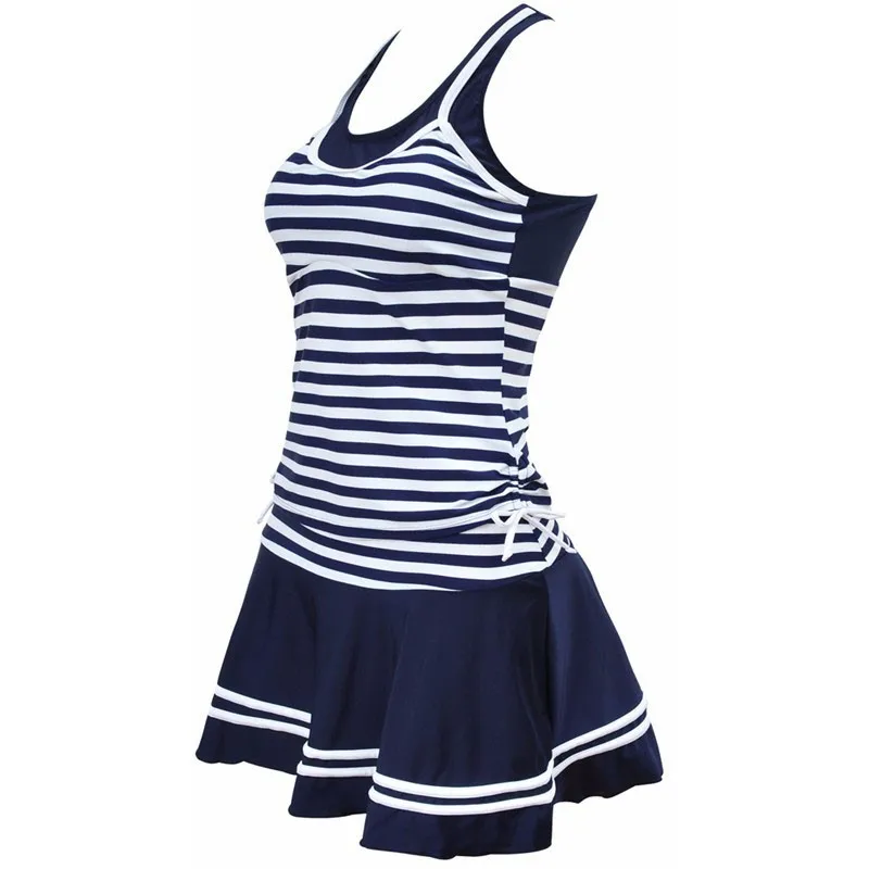MUXILOVE, Женский школьный спортивный стиль, купальник, темно-синие полосы, с принтом, танкини, две части, платье, купальники размера плюс M~ 4XL