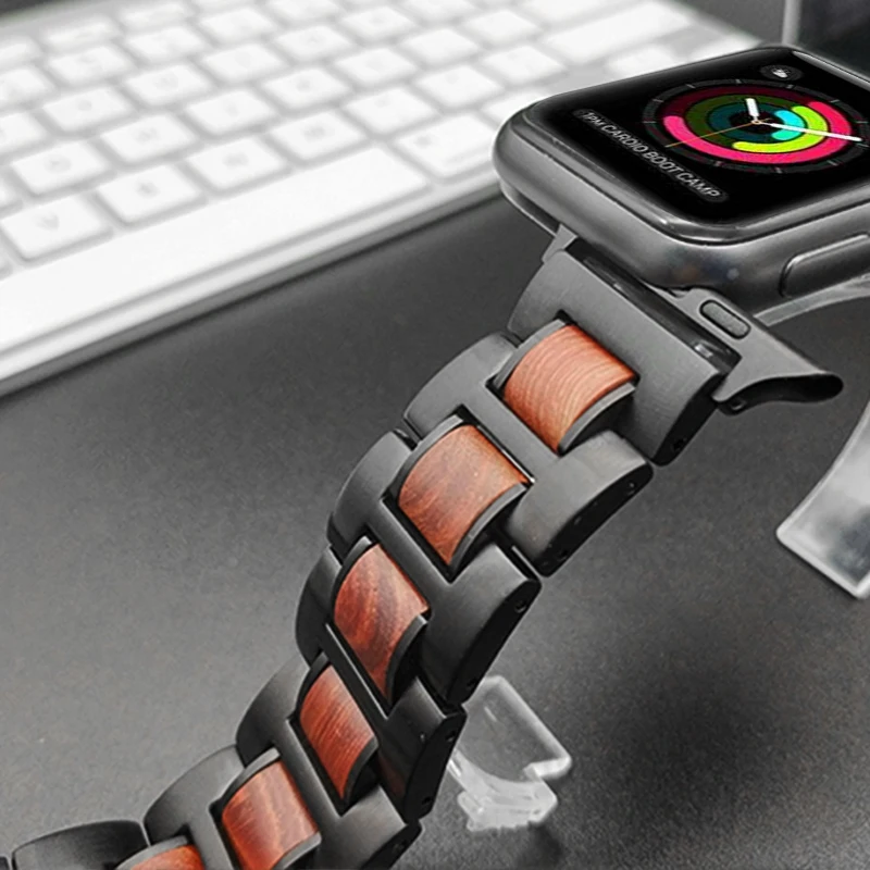 Для Apple Series 4 натуральная древесина + металлический стальной ремешок для часов Watch