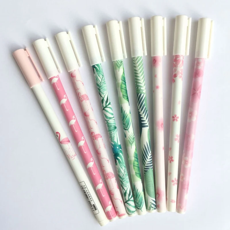 

1 PCS Green Plants Flamingo Sakura Gel Pen Signature Pen Escolar Papelaria School Office Supply Promotional Gift Random Style