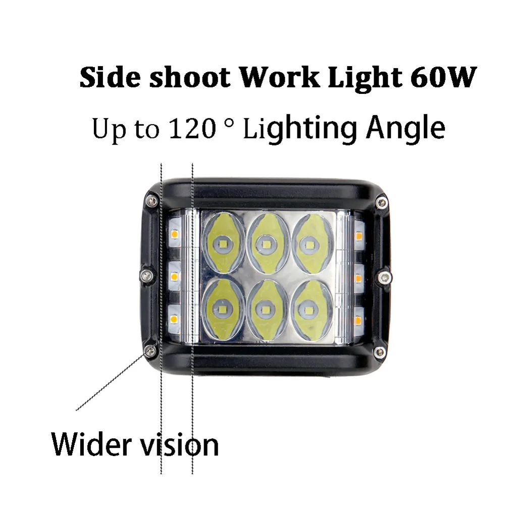 

ECAHAYAKU 2PCS 60W 4 Inch Cubes Pod LED Work Light 12V 24V SPOT FLOOD for 4x4 OFF-ROAD ATV TRUCK BOAT UTV Auto Driving Light Bar