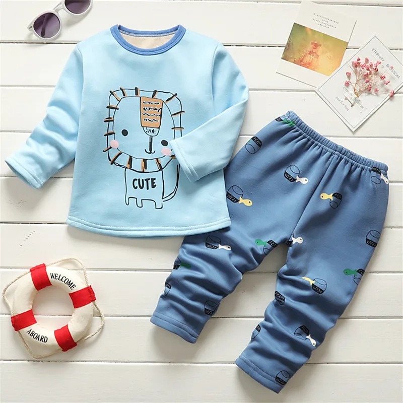 Детская Пижама, комплект одежды на осень-зиму хлопковые носки для мальчиков и девочек Теплый Пижамный костюм детские удобные толстые Топы+ Штаны 2 шт. одежда для сна