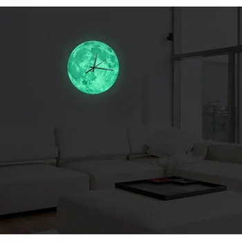 

30cm Glowing Moon Wall Clock Waterproof PVC Acrylic Luminous Hanging Clock Moon Clock Livingroom Bedroom Decor