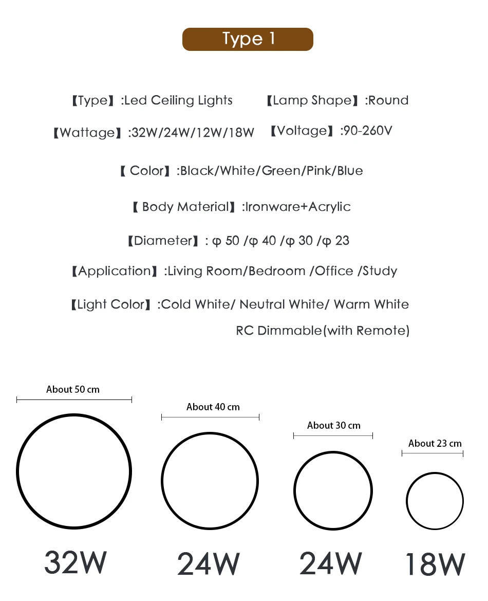 LED Ceiling Light Ultra-thin 5CM LED Mordern Simple Lamp Black White Round Square for Living Room Bedroom Foyer Dinning Room