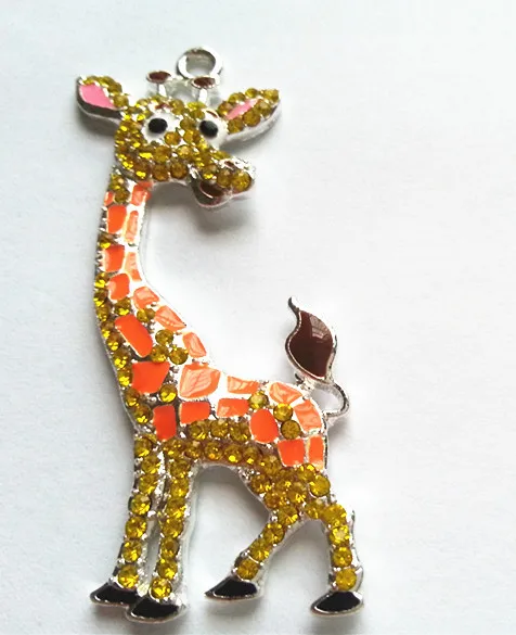 

59x22mm 10pcs/lot silver Zinc alloy giraffe rhinestone Pendants for Jewelry Necklace making (As shown)