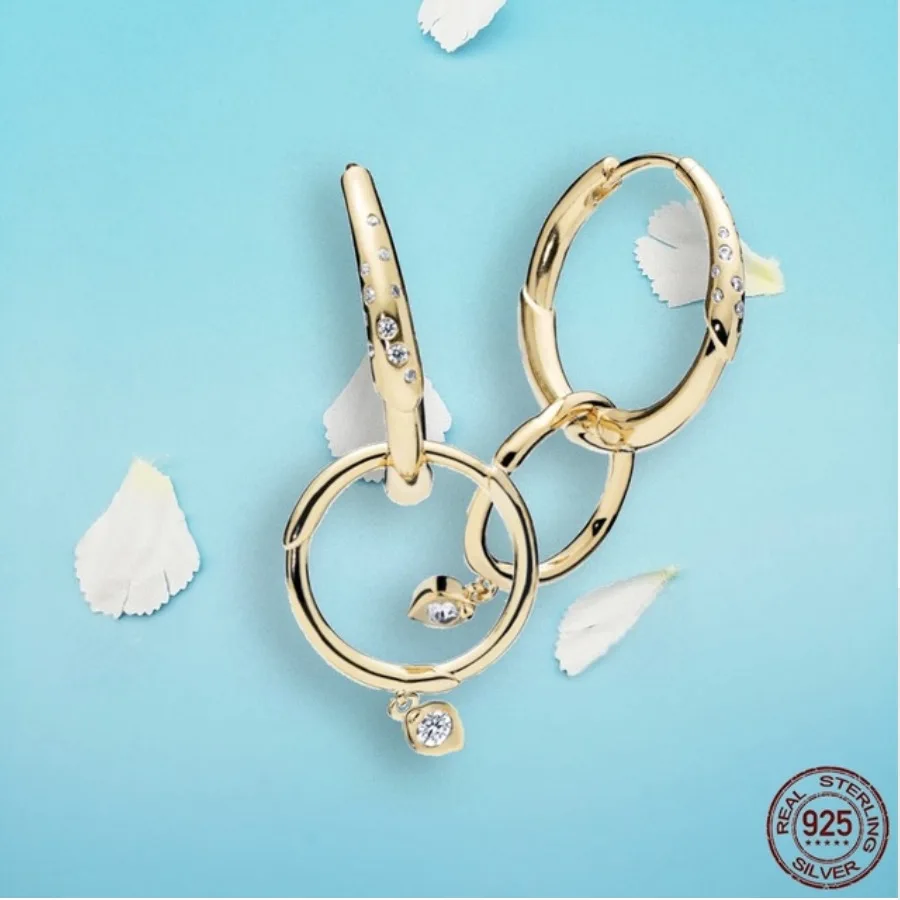

Authentic 925 Sterling Silver Shine Flower Stem Earrings for Women Wedding Engagement Jewelry