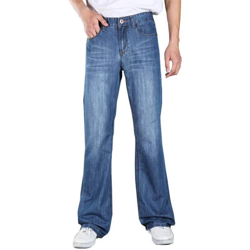 

2019 Business Casual Flared Bootcut Blue Bell Bottom Jeans Men Loose Boot Cut