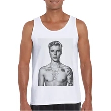 Мужской Топ на бретелях для мужчин фитнес Hombre s хлопковый жилет бодибилдинг одежда рубашка без рукавов Джастин Бибер принт Camiseta Sin Mangas