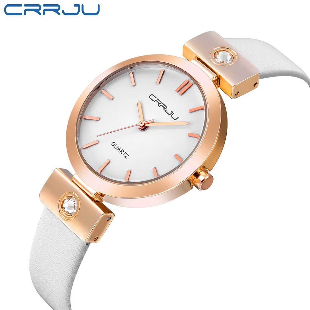 

New Hot Sale Top Brand CRRJU Female genuine Leather Concise Watches Women Dress Fashion Casual Japan Movement Quartz-watch