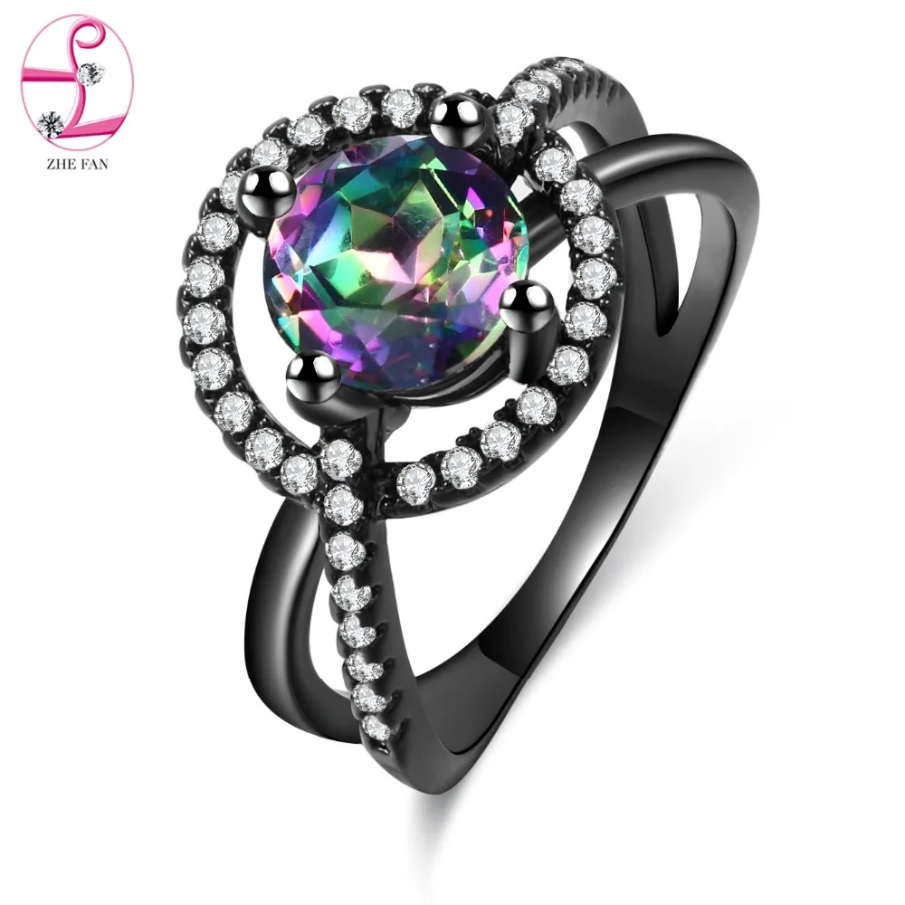 ZHE FAN Vintage Ring Fashion AAA Cubic Zirconia Women Black Gold Color Two Tone Plating Rings For Party Gift Size 6-9 Wholesale | Украшения