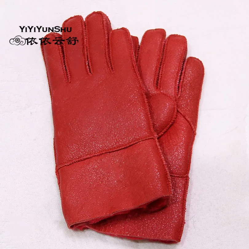 

YIYIYUNSHU 4-8 Years Genuine Leather Children Gloves Winter Warm Wool Fur Gloves Minttens Natural Sheepskin Gloves for Kids