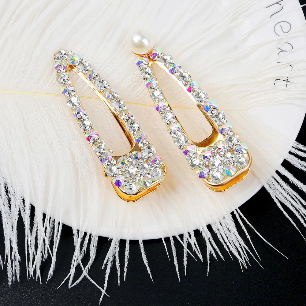 Korean Ins Fashion Gold Silver Crystal Geometric Metal Barrettes Hair Clips for Women Hairgrips Hair Styling Tool Accessories