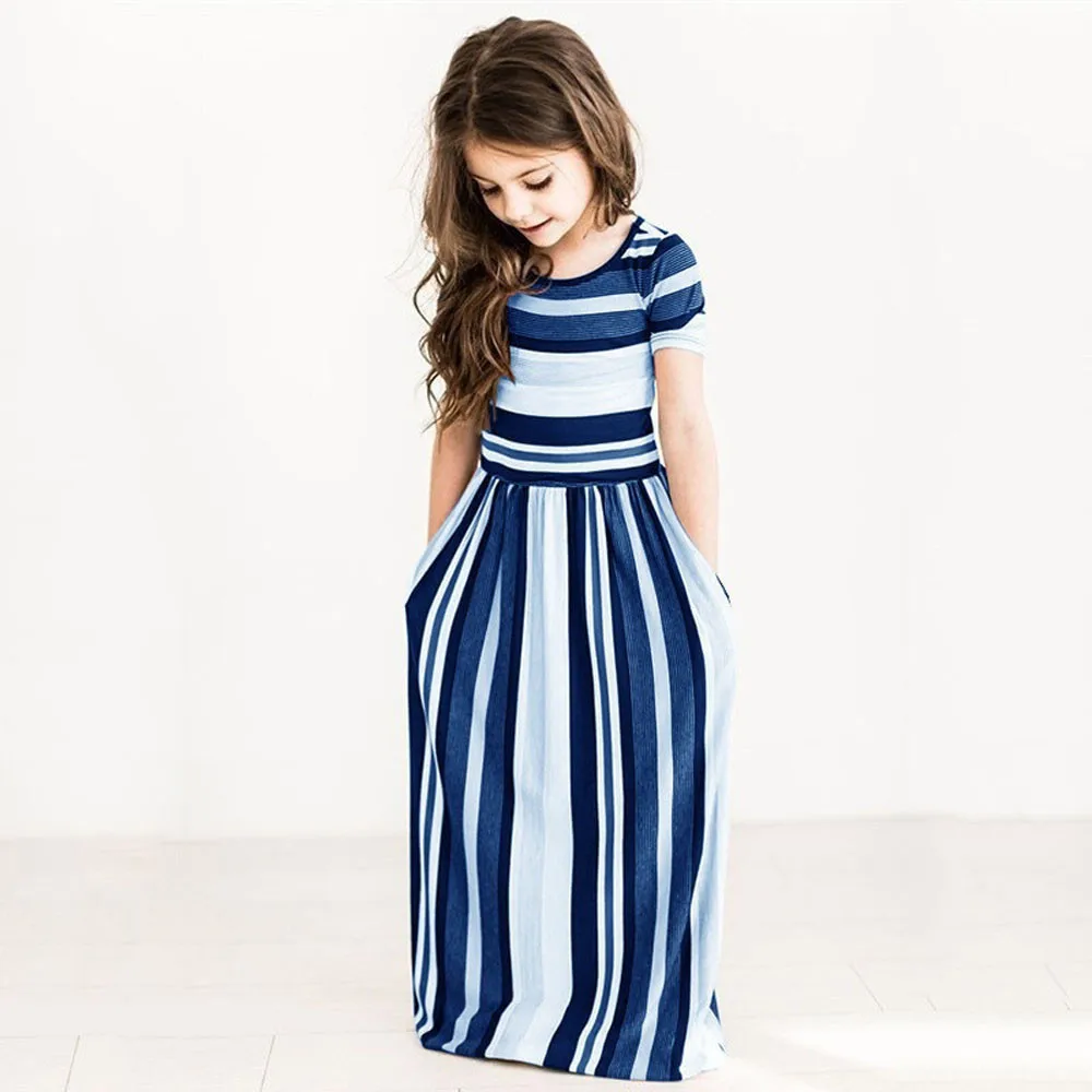 

Telotuny Toddler Baby Girls Striped Long Dress Kids Party Beachwear Dresses Outfits JU 08