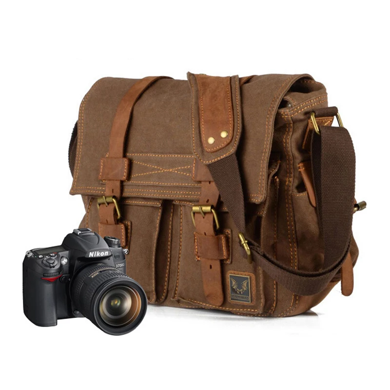 ETOPLINK холщовая винтажная сумка на плечо для DSLR SLR камеры Мужская винтажная холщовая кожаная военная сумка-мессенджер для Canon для Nikon