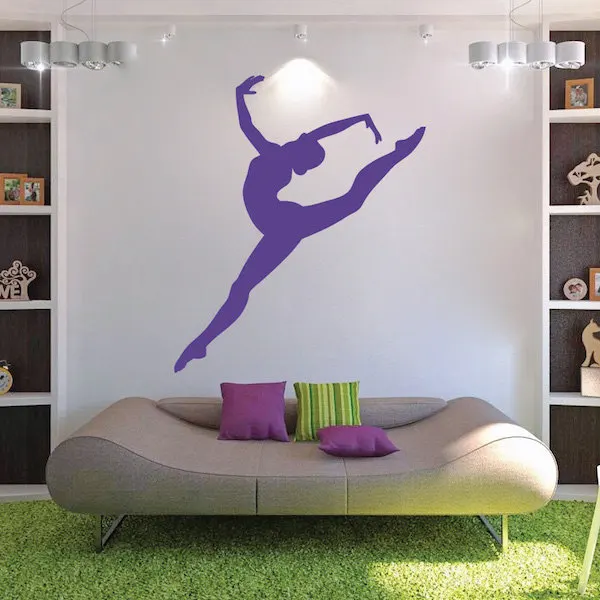 Съемная Наклейка на стену для гимнастики для девочек, художественная Спортивная Наклейка на стену, наклейки на стену для танцоров, балерины, йоги, спальни, виниловая настенная Q-22 - Цвет: Фиолетовый