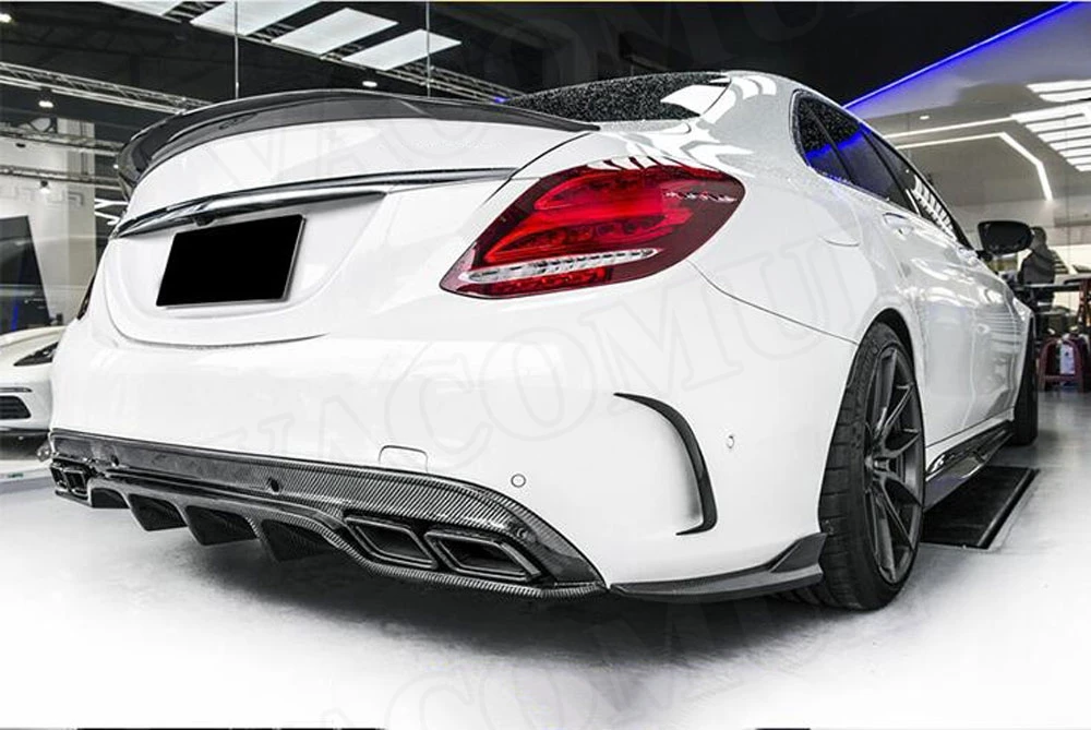 Углеродного волокна диффузор губа на задний бампер для Mercedes Benz C class W205 C180 C200 C300 C63 4