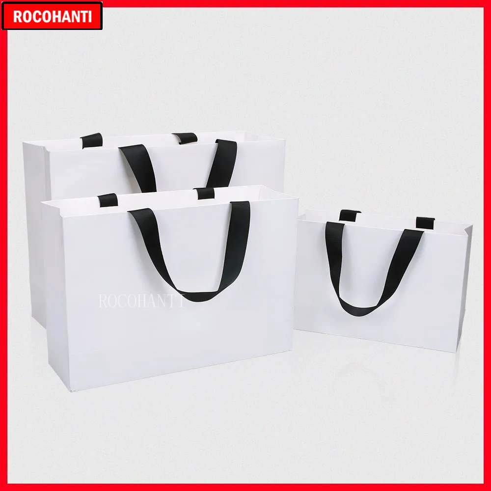 Download 20x Custom Printed Logo White Paper Bag Gift Shopping Bags With Thick Rope Handle For Clothes Gift Bags Wrapping Supplies Aliexpress