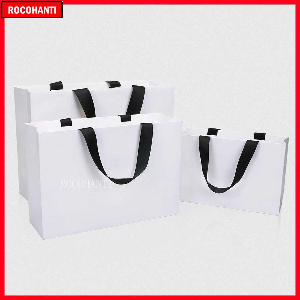Download 20x Custom Printed Logo White Paper Bag Gift Shopping Bags With Thick Rope Handle For Clothes Gift Bags Wrapping Supplies Aliexpress