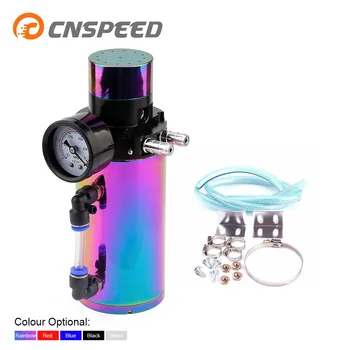 

CNSPEED Aluminum Engine Oil Catch Reservoir Breather Tank Can+Vacuum Pressure Gauge Oil Catch Tank Oil Catch Can YC100770