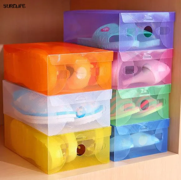 

10pcs children/women/men folding plastic storage box box color shoes bag folding shoe rack convenient Organizer