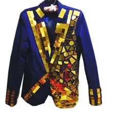 S-5XL Мужская мода тонкий DJ выполнена Блейзер BIGBANG золото королевский зеркало костюм хоста Большие размеры певица костюмы одежда