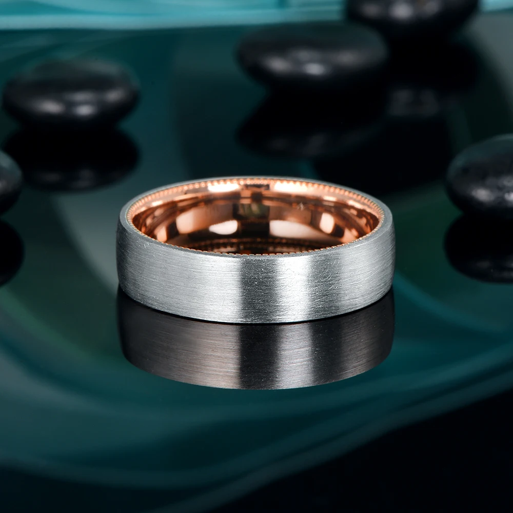 CaiMao Твердый 14k розовый и белый золотой атласный Свадебный ремешок Milgrain для