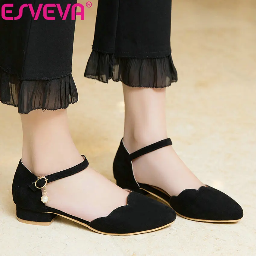 

ESVEVA 2019 Women Pumps Two-piece Shoes Square Low Heels Sandals Sweet Style Spring Buckle Pointed Toe Women Shoes Size 34-43