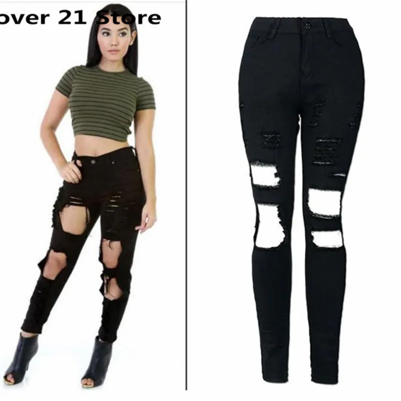 

snowshine#3022 Hot Popular Chic Women Cool Ripped Cut Skinny Long Jeans Pants Slim Hole Pencil Trousers Free Shipping Wholesale