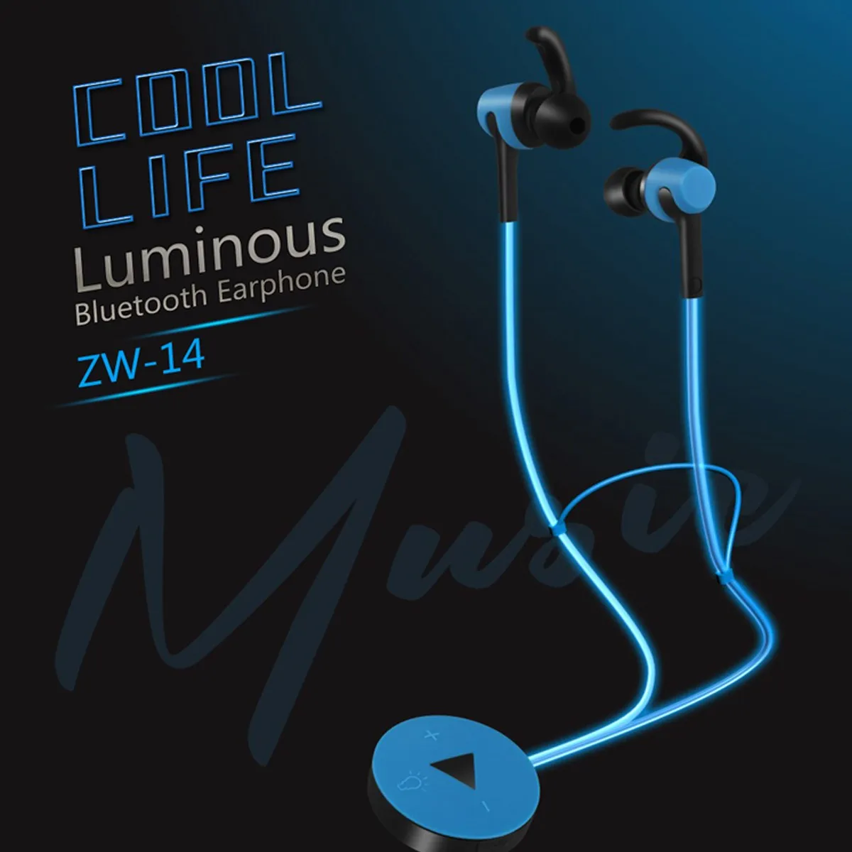 

LEORY ZW-14 Glow in the Dark Bluetooth Earphones Luminous LED In-ear Earphone with Mic Stereo HIFI Earbuds for Phones Players