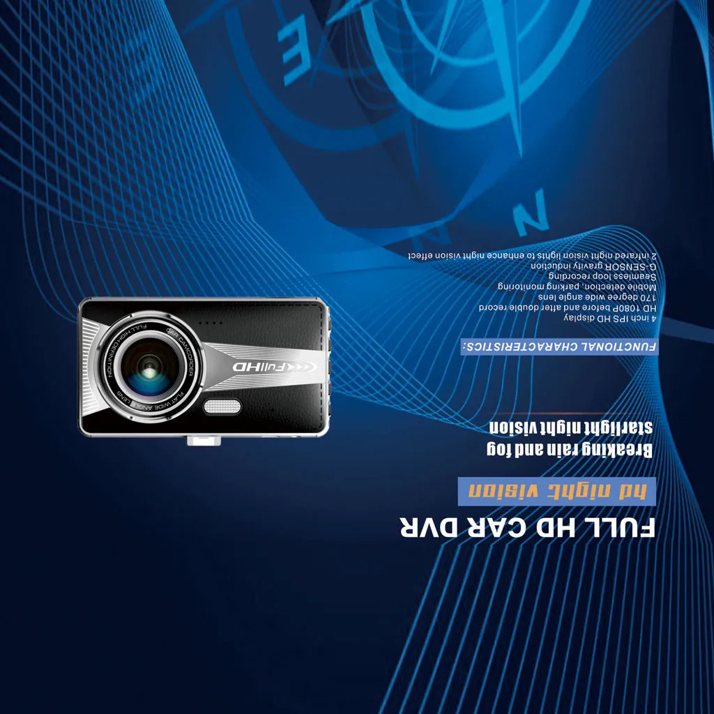 Автомобильный видеорегистратор HD 1080P с сенсорным экраном и датчиком движения