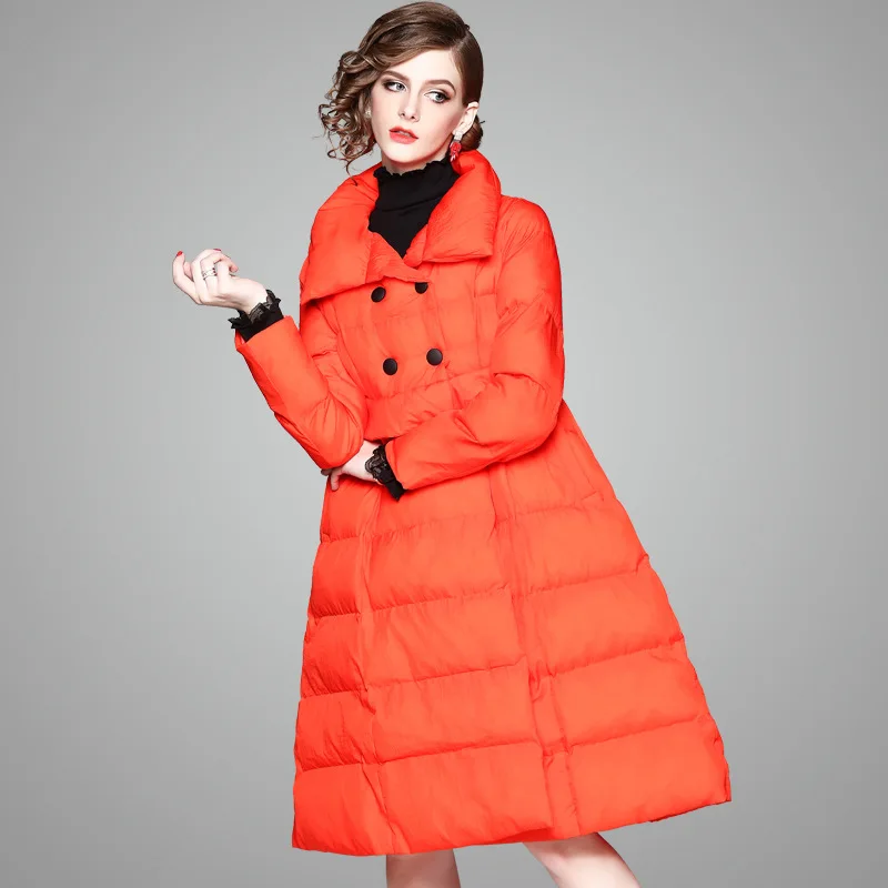 orange black cotton parka coat women winter long thick cotton padded long coat 2018in Parkas