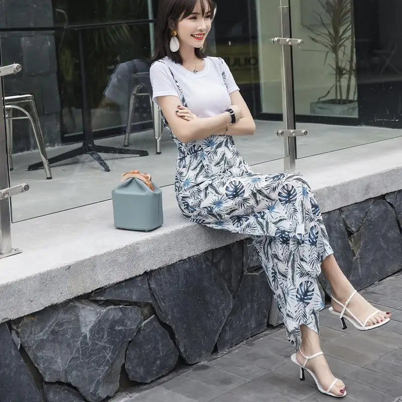 New Summer Wide-leg Pants Women Chiffon High Waist Casua Pants Printing Loose Straight Pants New Summer Wide-leg Pants Women Chiffon High Waist Casua Pants Printing Loose Straight Pants