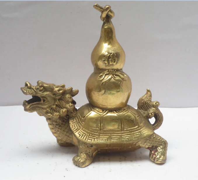 

Metal Crafts Chinese Brass Carved Dragon turtle Statue , Feng Shui Gourd Figurine fast Shipping