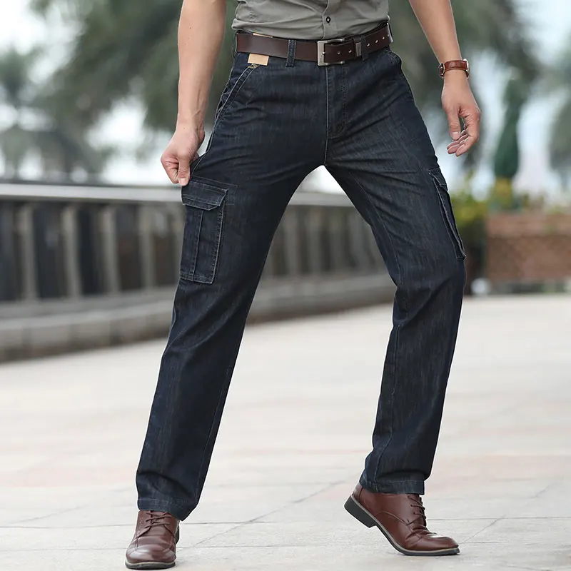 Summer JEEP Brand Cotton Cargo Jeans Elastic Men's Casual Full Length Retro Jeans Multi Pockets Cotton Pants Fashion Trousers 44 (49)