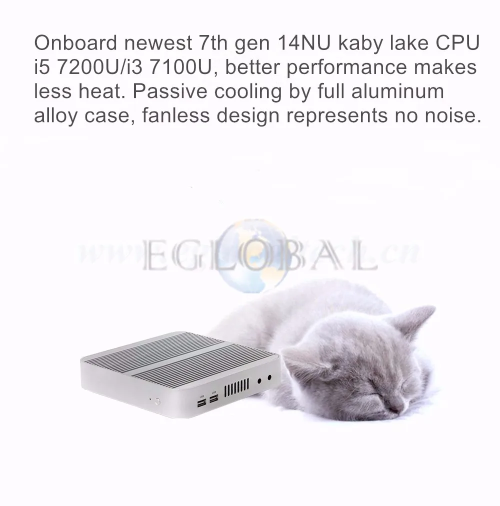 Процессор EGlobal fanless Nuc Core i5 7200U i3 7100U DDR3L памяти Barebone мини ПК Linux Windows10 Minipc настольный мини ПК компьютер