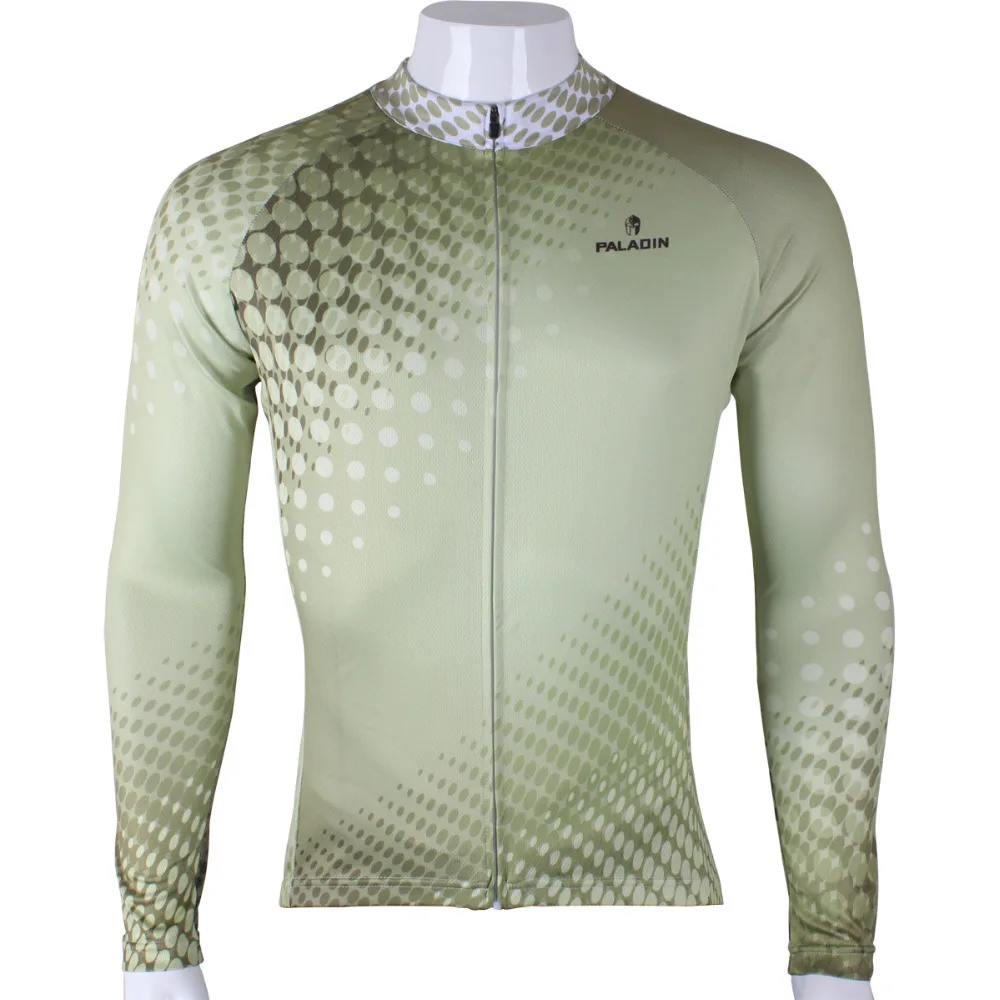 

New Polka Dot Men Long Sleeve Cycling Jersey Polyester Bike Apparel Green Breathable Cycling Clothing Size S-6XL