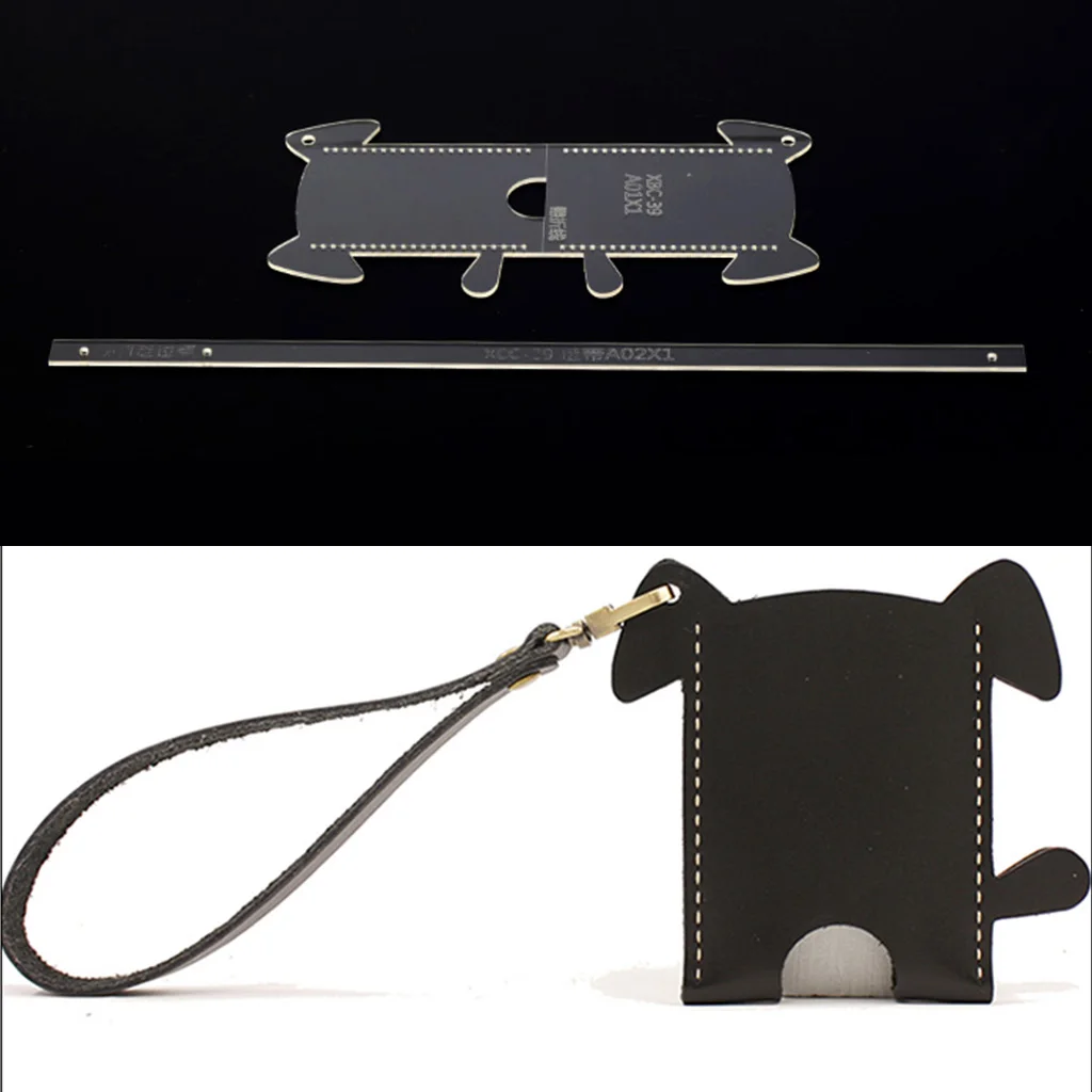 2 Pieces/Set Acrylic Dog Pattern Mini Card Case Card Bag Pattern Template Stencil DIY Leather Hand Craft