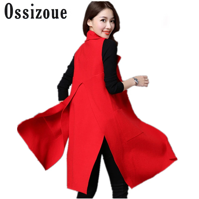 

Spring High Quality Knitted Female Vest Elegant Long Sleeveless Sweater Cardigan Vests for Women Knit Long Vest Female Waistcoat