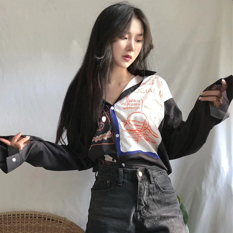 Ulzzang модная IdoneIT Брендовая женская одежда блузки свободные осенние Рубашки