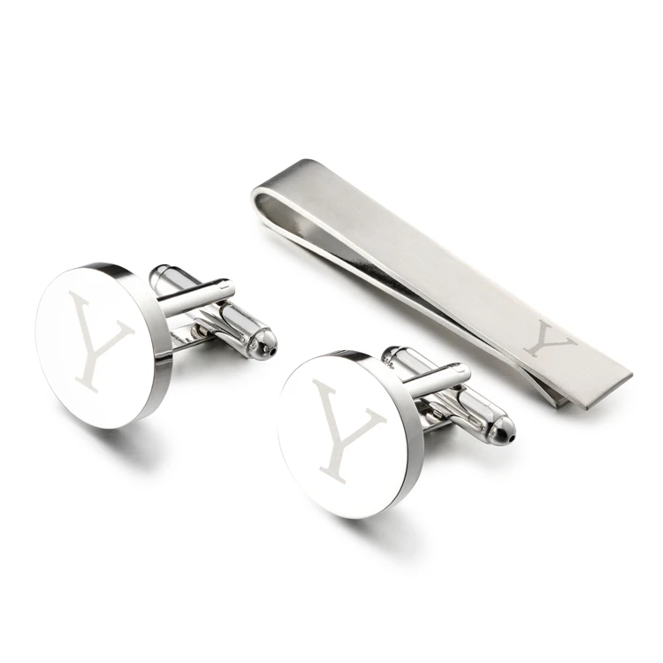 LEPTON Alphabet Cufflinks & Tie Clip Set for Men - Elegant Wedding & Business Accessory