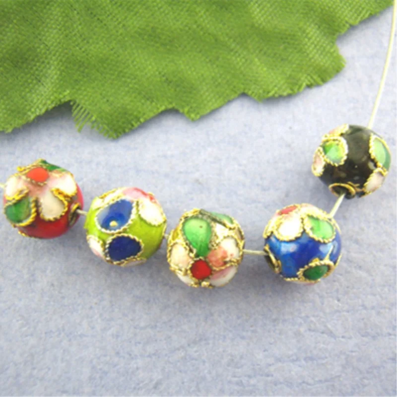 DoreenBeads 50PCs Cloisonne Ball Loose Spacers Beads for Jewelry Making DIY Bracelets Flower Beads In Assorted Colors 8mm Dia.
