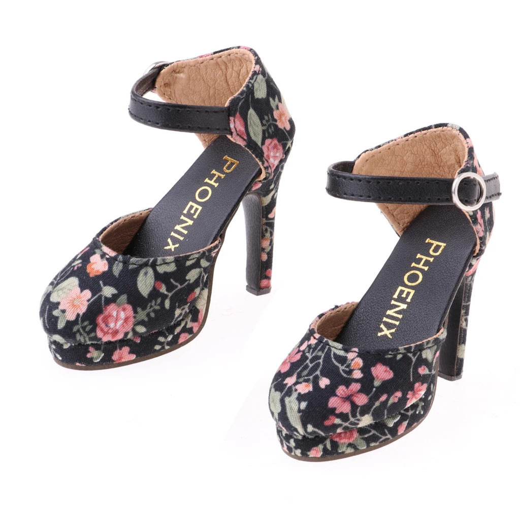 1/3 BJD Dolls/обувь на высоком каблуке с ремешком на щиколотке; кожаные сандалии с цветочным принтом для ночных клубов в стиле Лолиты; модная обувь для девочек; Цвет Черный