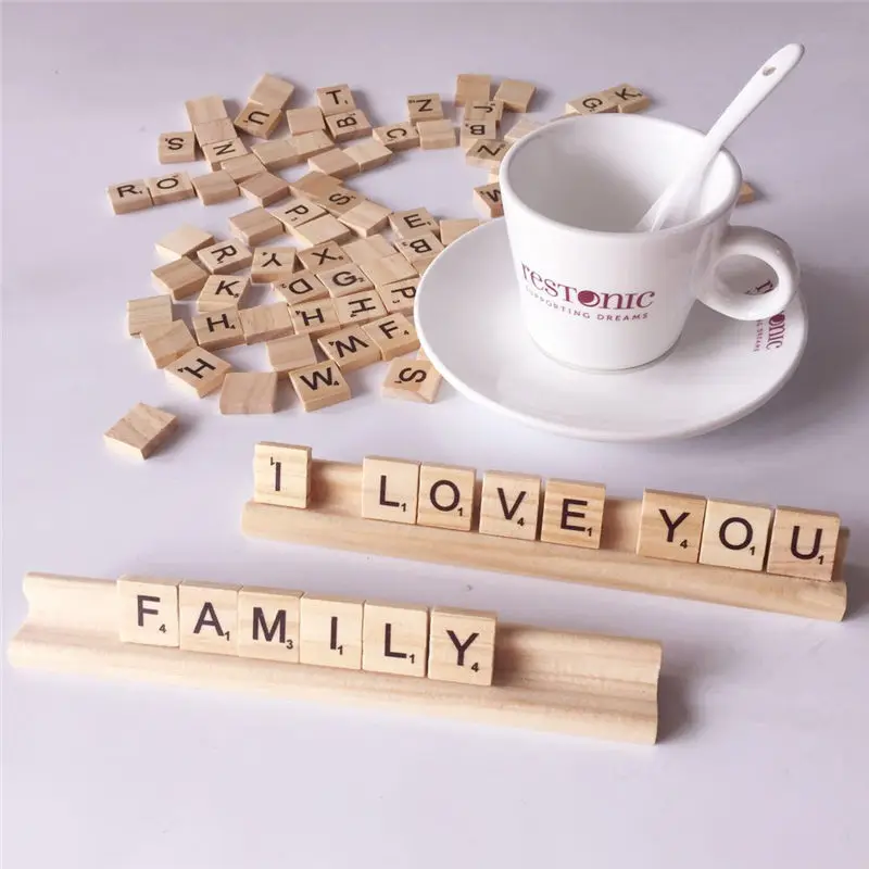 

100pcs Wooden English Letters Alphabet Number Crafts with 2pcs Bases Wedding Wood Crafts Leave Message Home Decoration