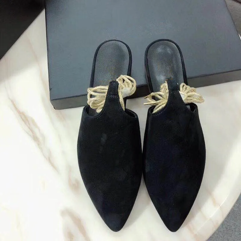 

2019 Muller shoes women slippers summer Pointed Leather women shoes high quality Flat size 35-40